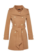 Camel Belted Gold Button Detailed Cashmere Coat Twoaw24kb00006