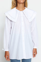 Ecru Baby Collar Woven Cotton Shirt Tctss22go0335