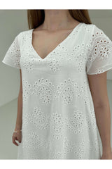 White Fisted V-neck Dress 739