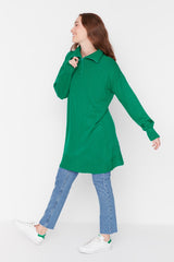 Green Straight Collar Zipper Knitwear Sweater Tctaw23kz00111