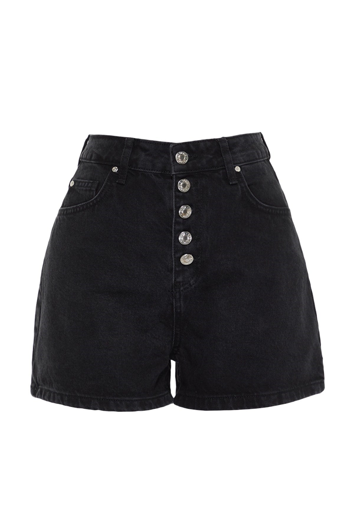 Black Front Buttoned High Waist Denim Shorts Twoss22sr00112