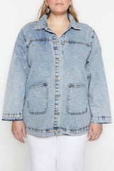 Boyfriend Denim Jacket With Light Blue Pockets Tbbss23ag00000