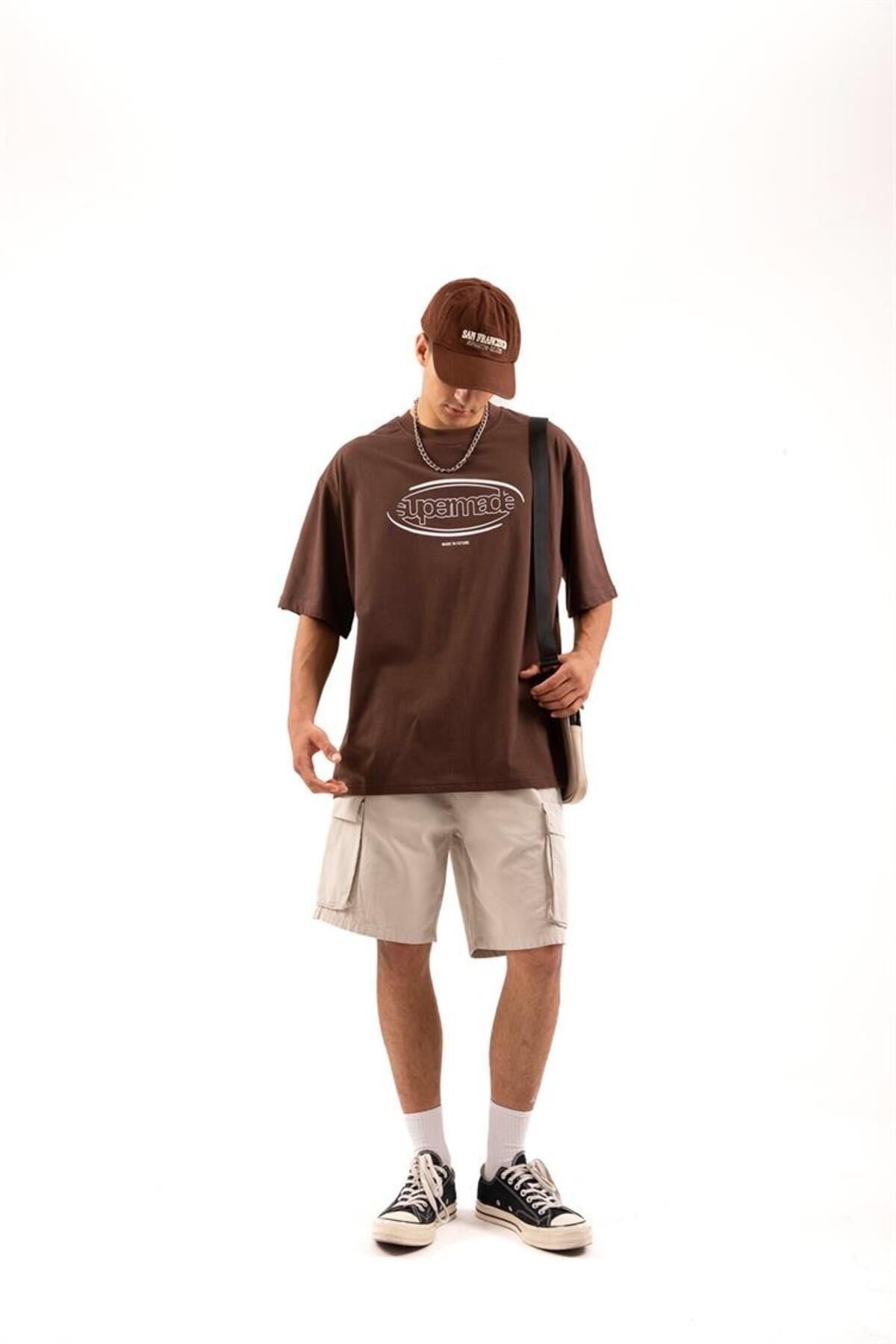 Supermade Printed Brown Oversize T-shirt Flaw-064-005-045