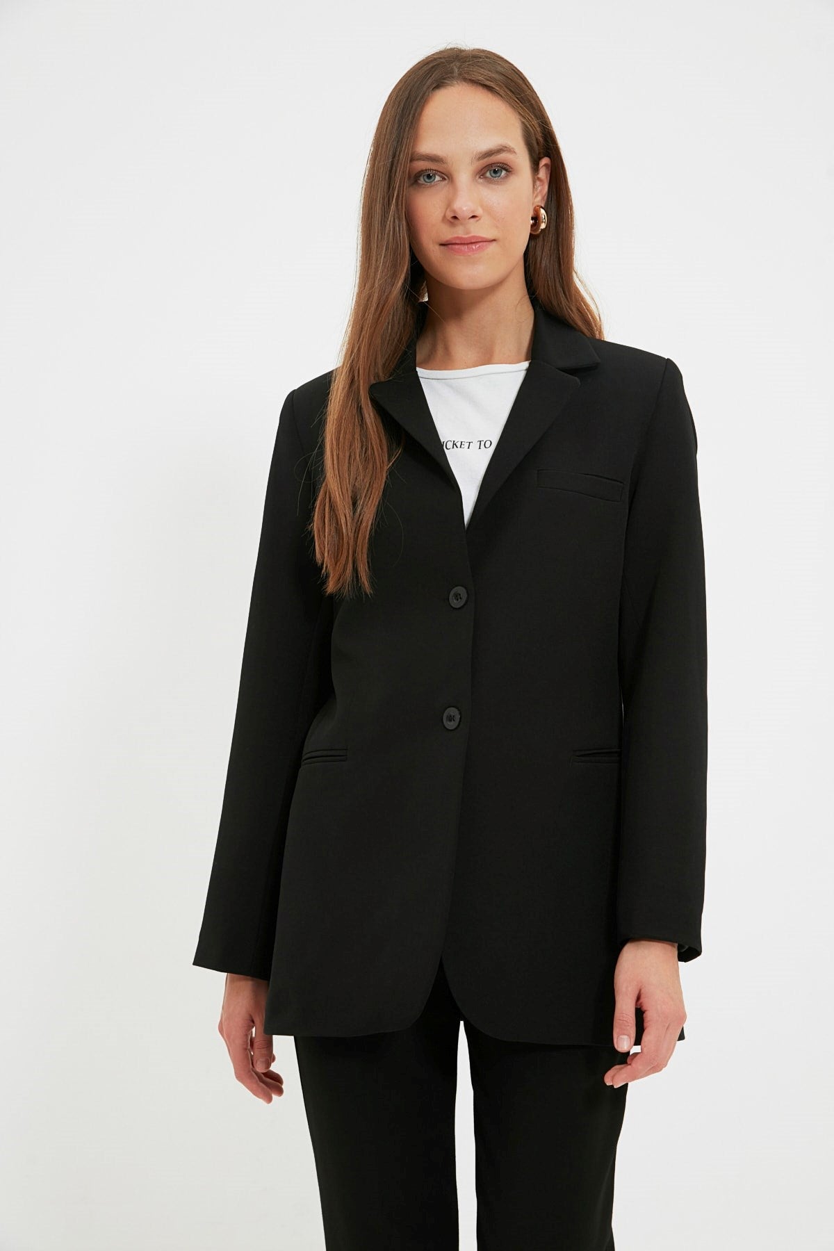 Black Buttoned Blazer Woven Jacket Tctaw22ck0032