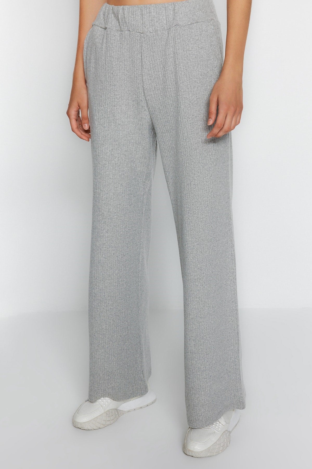 Grey Wide Legg/casual Fit Ribbed Knitted Sweatpants Twoaw23ea00065