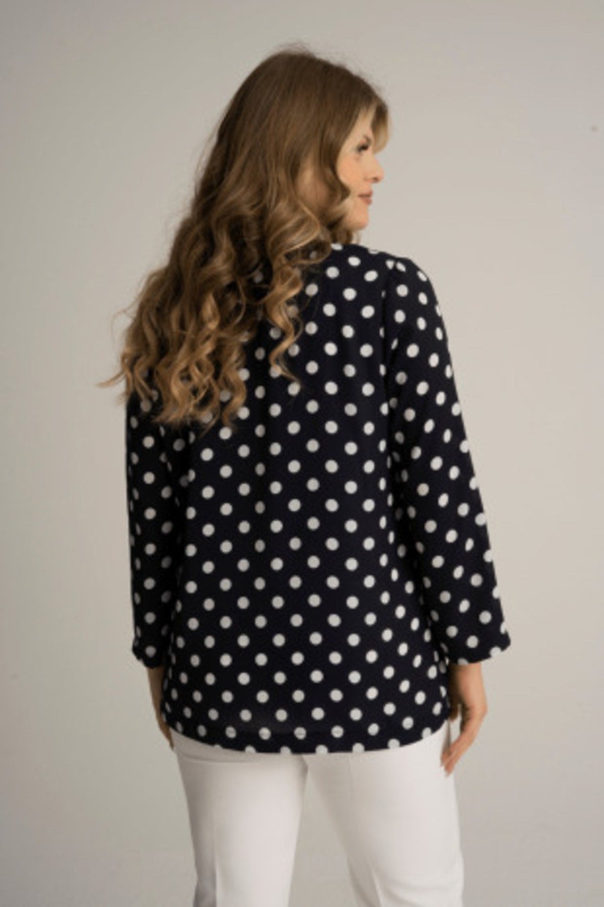 Plus Size Polka Dot Print Jacket And Blouse Duo Set 230650012