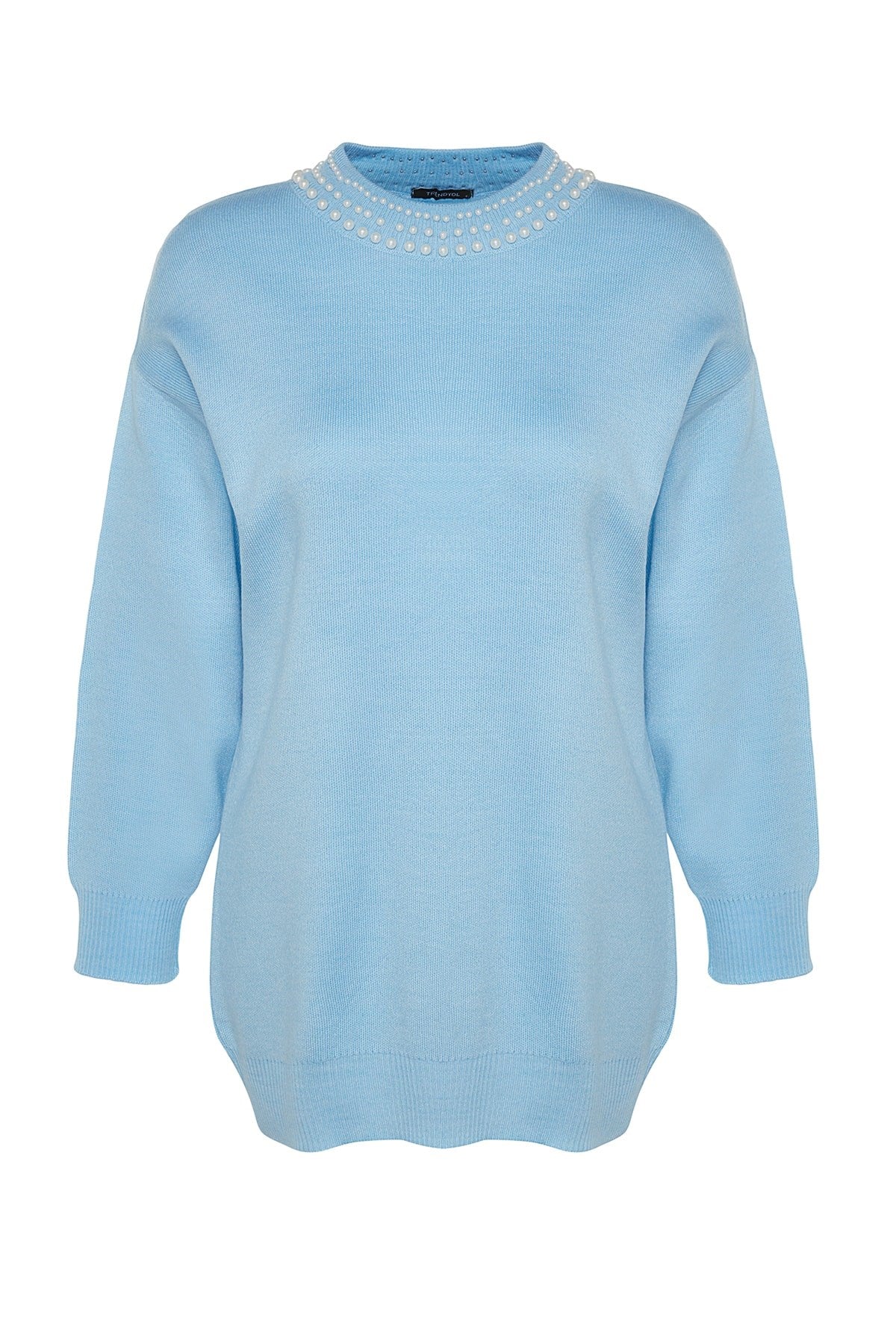 Ice Blue Pearl Detailed Knitwear Sweater Tctaw24ak00143