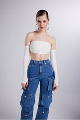 High Waist Wide Leg Cargo Jeans Blue Hlcargojean