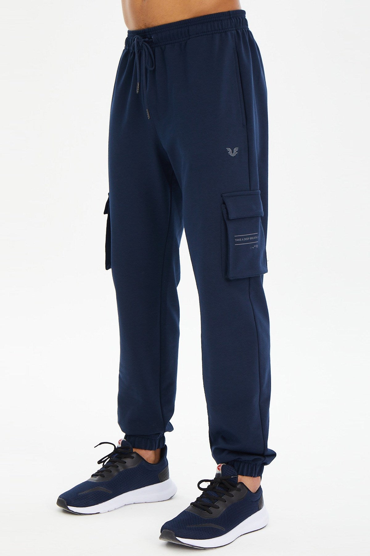 Men's Navy Blue Cargo Pocket Jogger Sports And Casual Solid Color Sweatpants 0399 Tb23ml05s0399-11