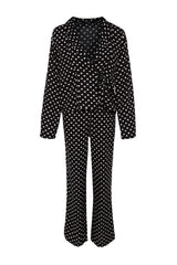 Powder Heart Pattern Drawstring Detailed Shirt-pants Woven Sleepwear Set Thmaw22pt0300