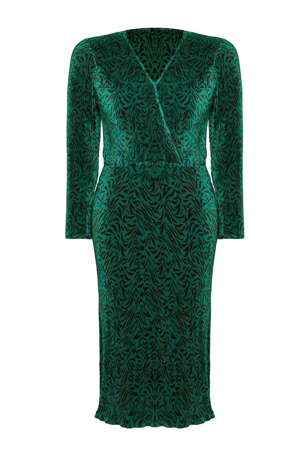 Green Animal Pattern Double Breasted Midi Woven Dress Tbbaw24ah00106