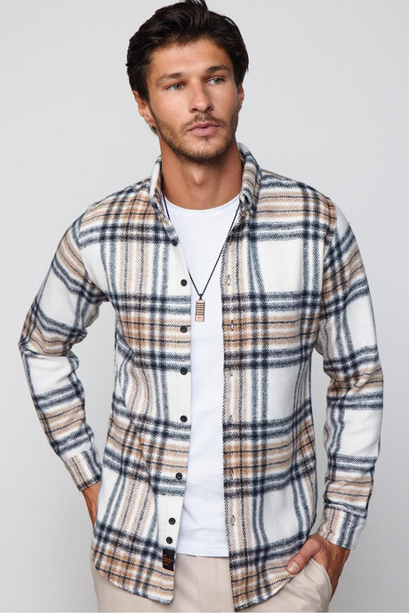 Slim Fit Slim Fit Buttoned Collar Checkered Lumberjack Men's Shirt Dr240033-4001