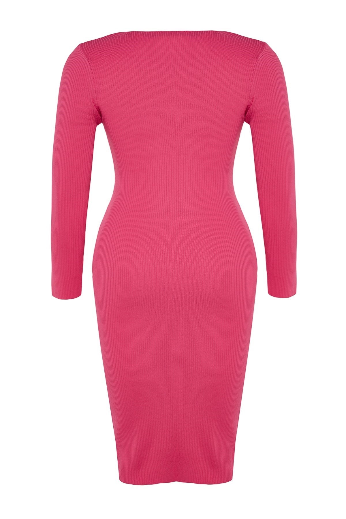 Fuchsia Square Collar Body Fit Knitwear Dress Tbbaw24ah00005