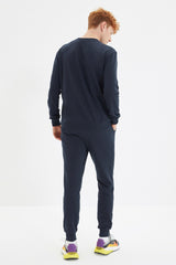 Navy Blue Men's Regular/regular Fit Labeled Inner Soft Feather Cotton Tracksuit Tmnaw21em0060