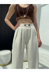 Stone Double Button Linen Pants 50467