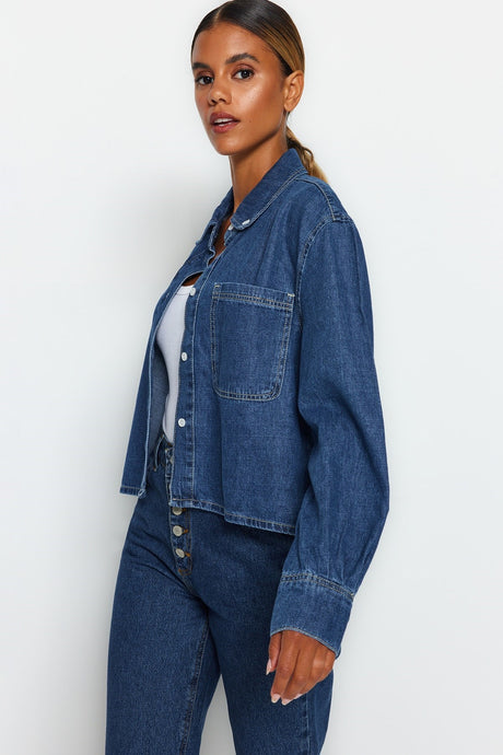 Dark Blue Crop Denim Shirt Twoaw24go00031