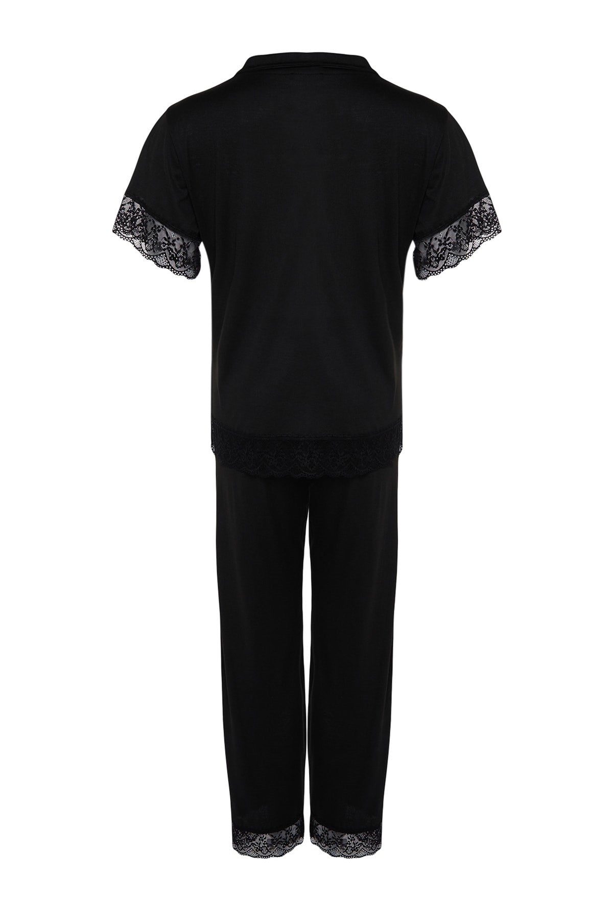 Black Knitted Lace Pajama Set Tbbss22pt0623