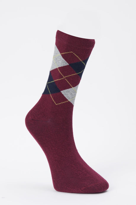 Men's Burgundy-navy Patterned Socket Socks 4a2523100020