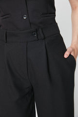 Black Wide Leg Wide Leg Woven Pants Twoaw22pl0263