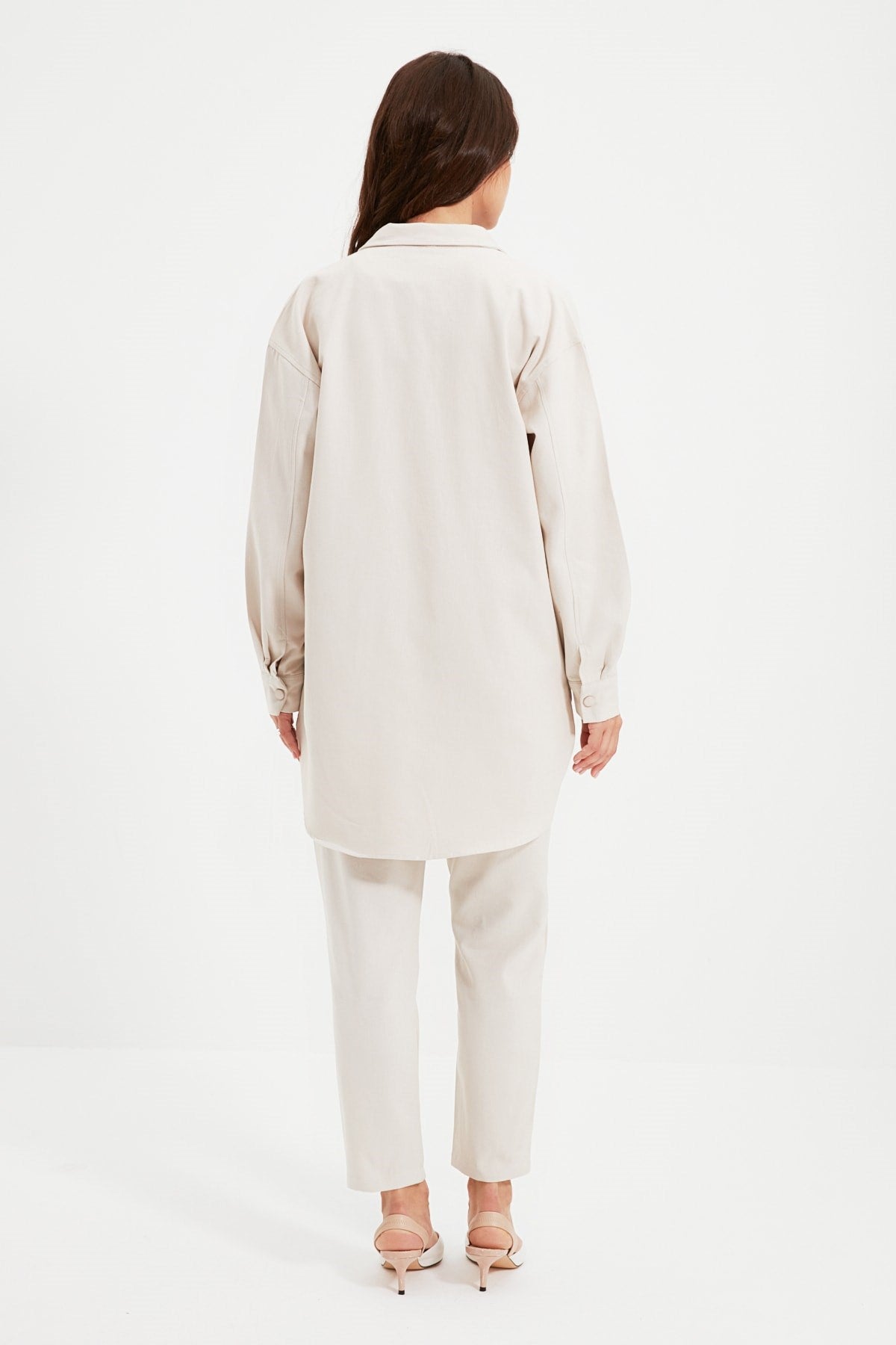 Cream Pocket Detailed Snap Closure Shirt-pants Woven Suit Tctaw22us0013