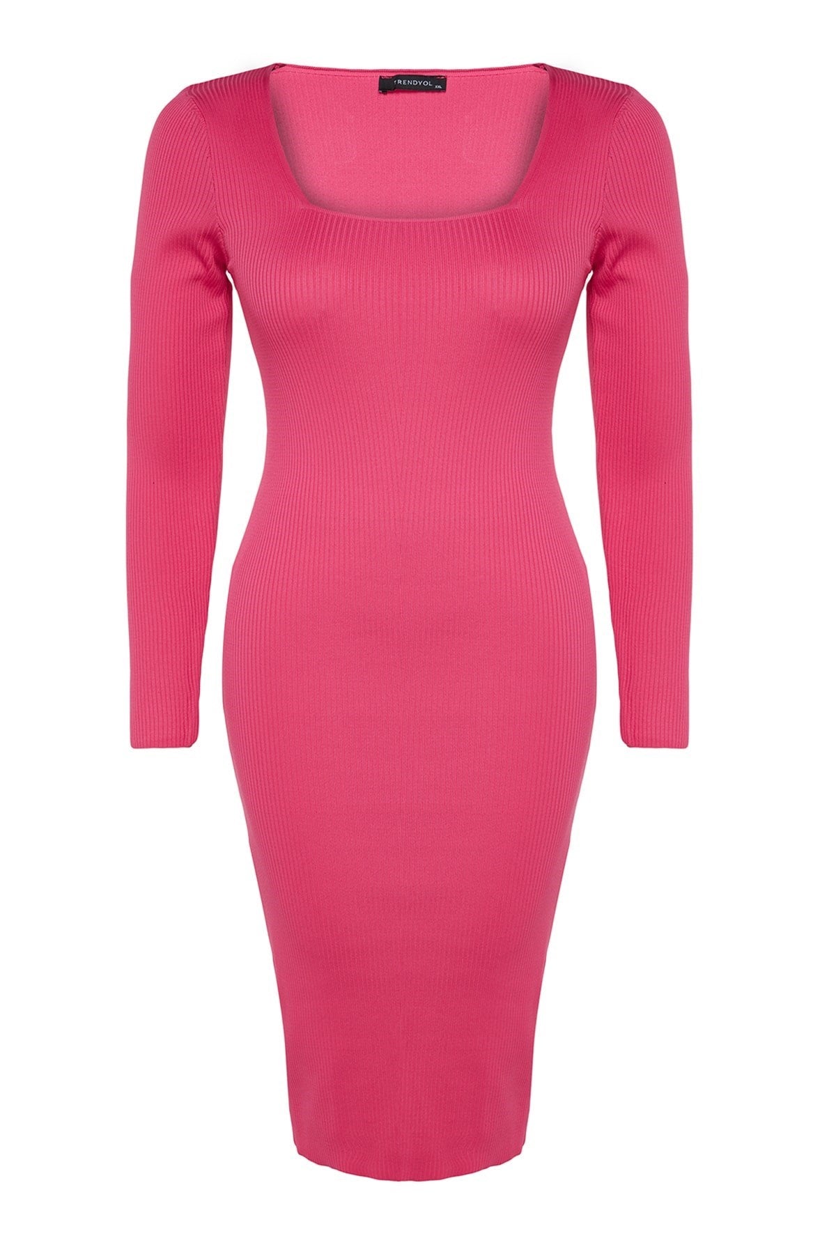 Fuchsia Square Collar Body Fit Knitwear Dress Tbbaw24ah00005