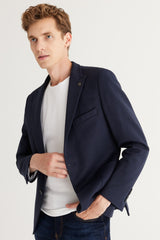 Men's Navy Slim Fit Slim Fit Swallow Collar Navy Blue Jacket 4a0423100038