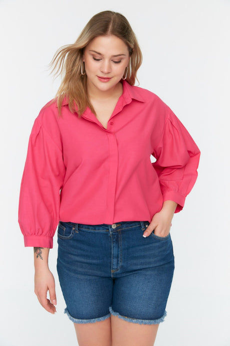 Fuchsia Woven Sleeve Detailed Poplin Shirt Tbbss22go0614