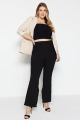 Black High Waist Spanish Leg Slit Detailed Knitted Pants Tbbaw23ar00030