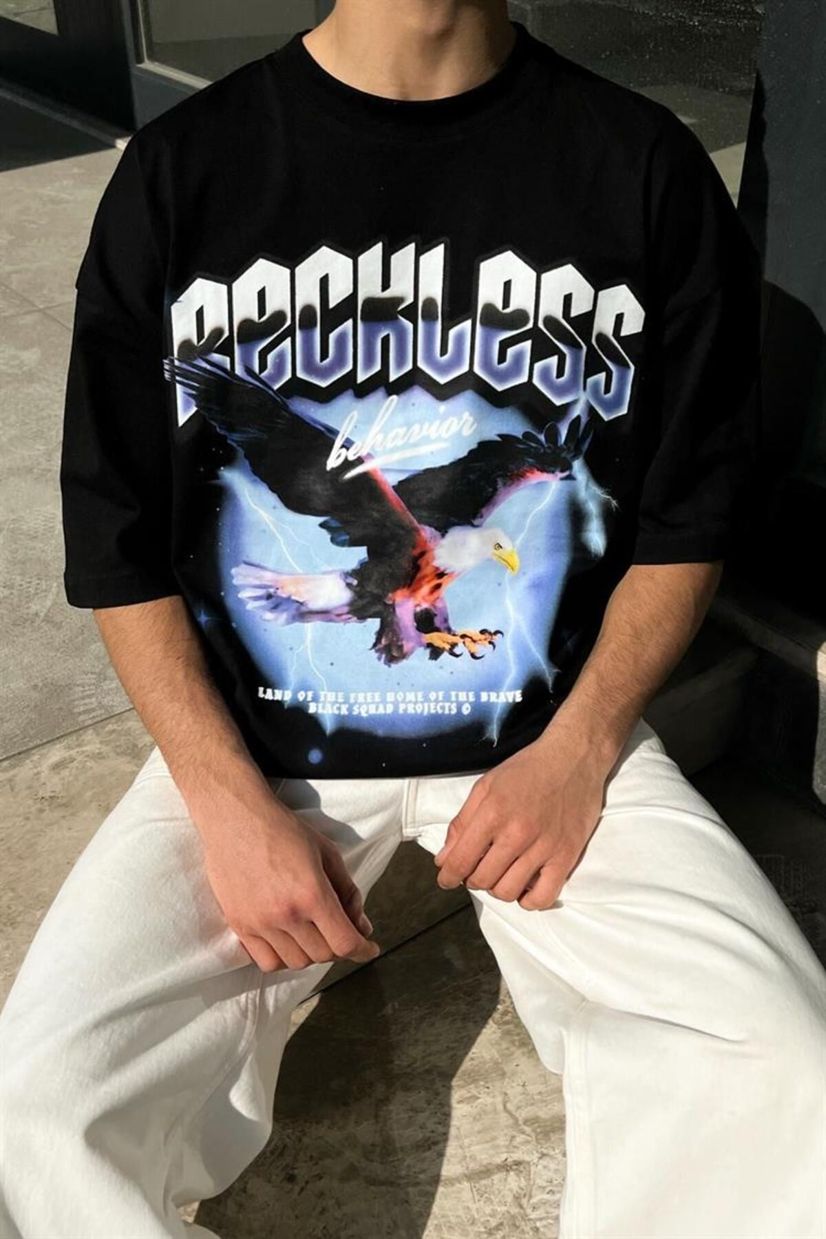 Reckless Eagle Black Oversize T-shirt Flaw-095-005-003