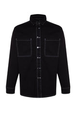 Limited Edition Men's Black Regular Fit Contrast Stitched Denim Denim Jacket Tmnaw24ce00014