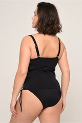 Women's Plus Size Adjustment Strap Side Sliding Black Zigzag Pattern Tankini 98980765