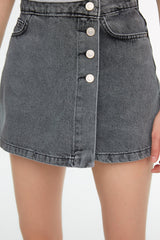 Blue Button Detailed High Waist Denim Shorts Skirt Twoss22sr0448