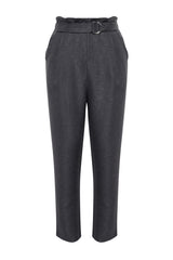 Grey Cigarette Tie Woven Pants Twoaw21pl0316