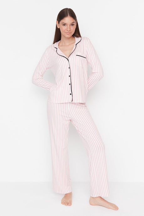 Powder Striped Knitted Pajama Set Thmaw21pt0614