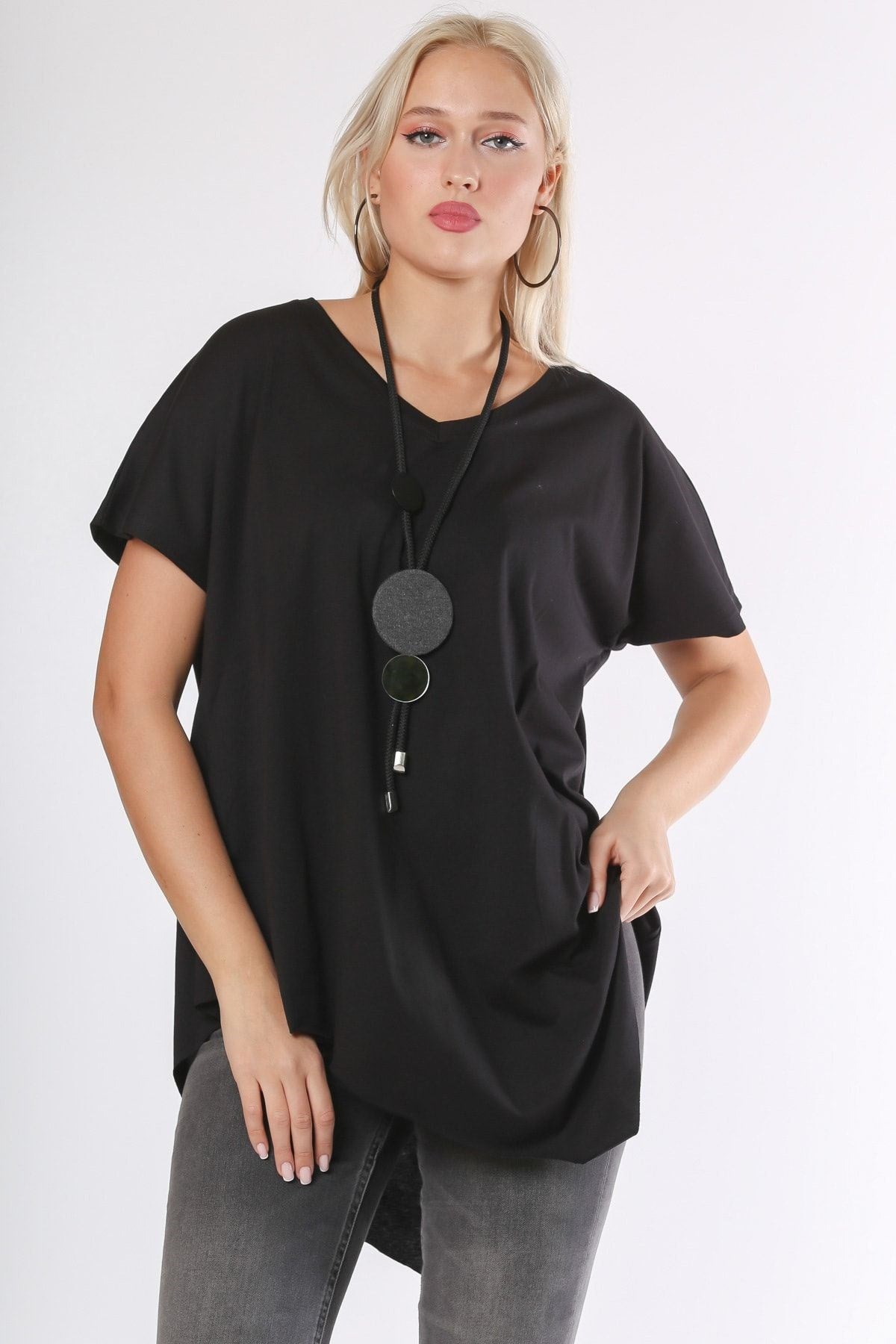 Black V Neck Short Sleeve Asymmetric Knitted Blouse M10010200bl93392