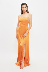 Cinnamon Waistband/skater Lined Woven Satin Long Night Evening Dress Tprss21ae0309