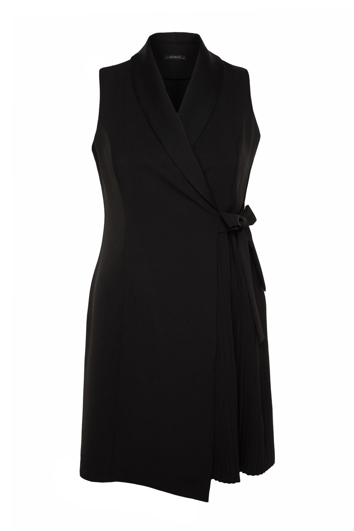 Black Plain Double Breasted Woven Dress Tbbss23ah00254