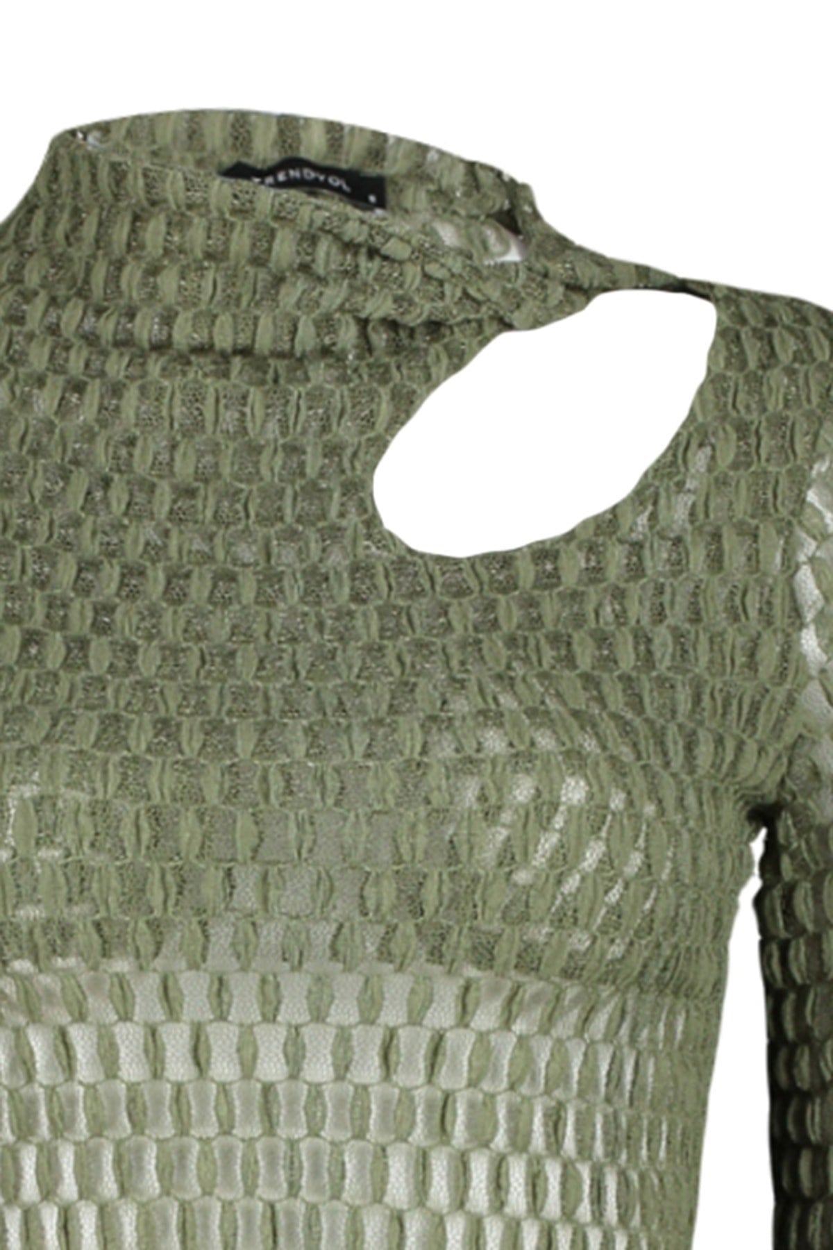 Anthracite Transparent Textured Cut Out/window Detailed Fitted/body Fit Knitted Blouse Twoaw24bz0029