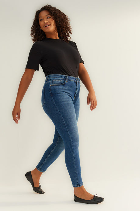 Navy Blue High Waist Attachment Not Available Skinny Plus Size Jeans Tbbaw24cj00048