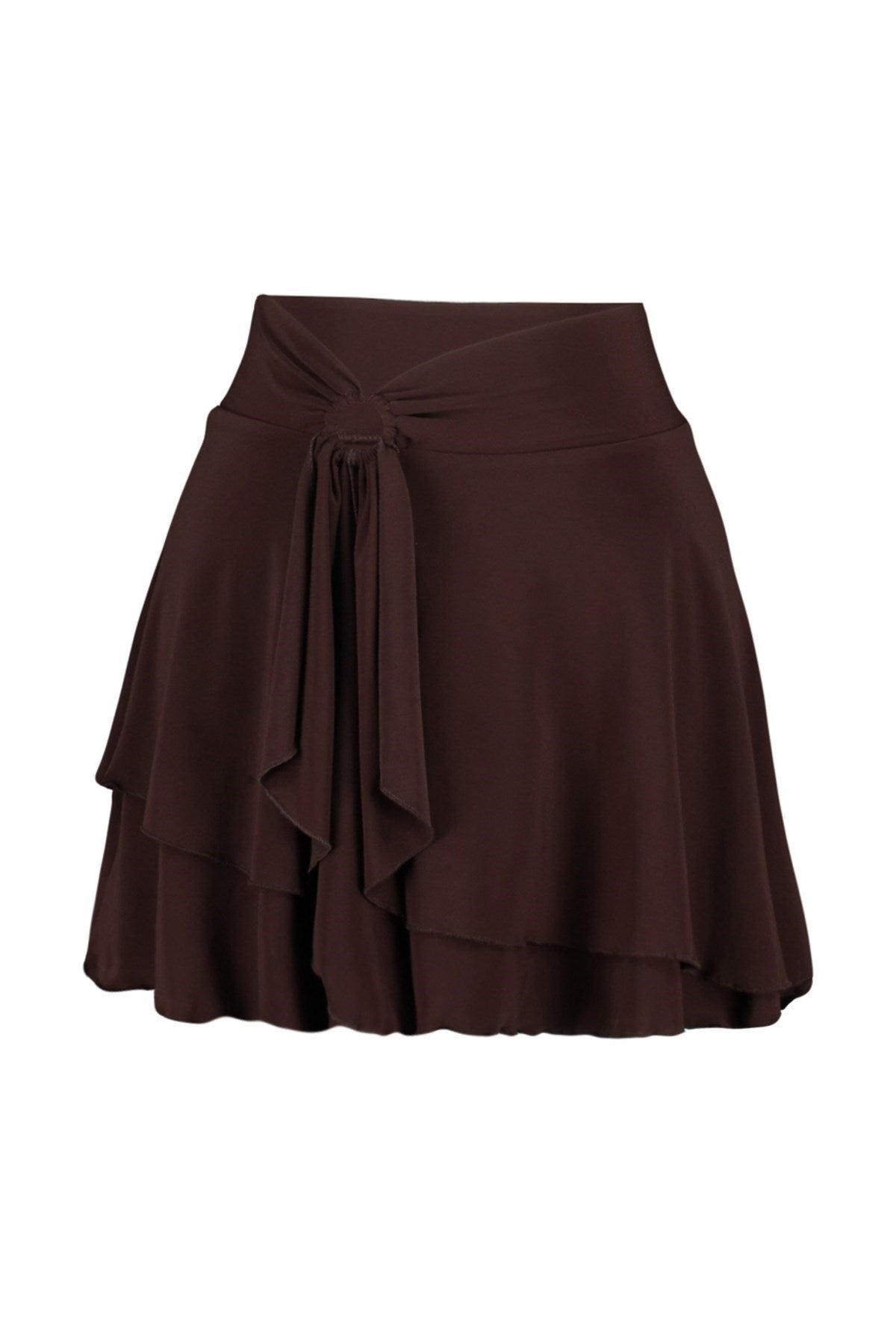 Brown Ruffle Detail Ruffled Mini Knit Skirt Twoaw24et00214