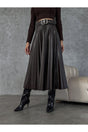 Leather Skirt With Tulle Pleat Belt 37007