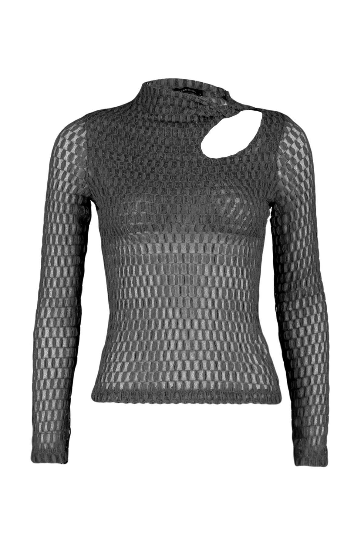 Anthracite Transparent Textured Cut Out/window Detailed Fitted/body Fit Knitted Blouse Twoaw24bz0029