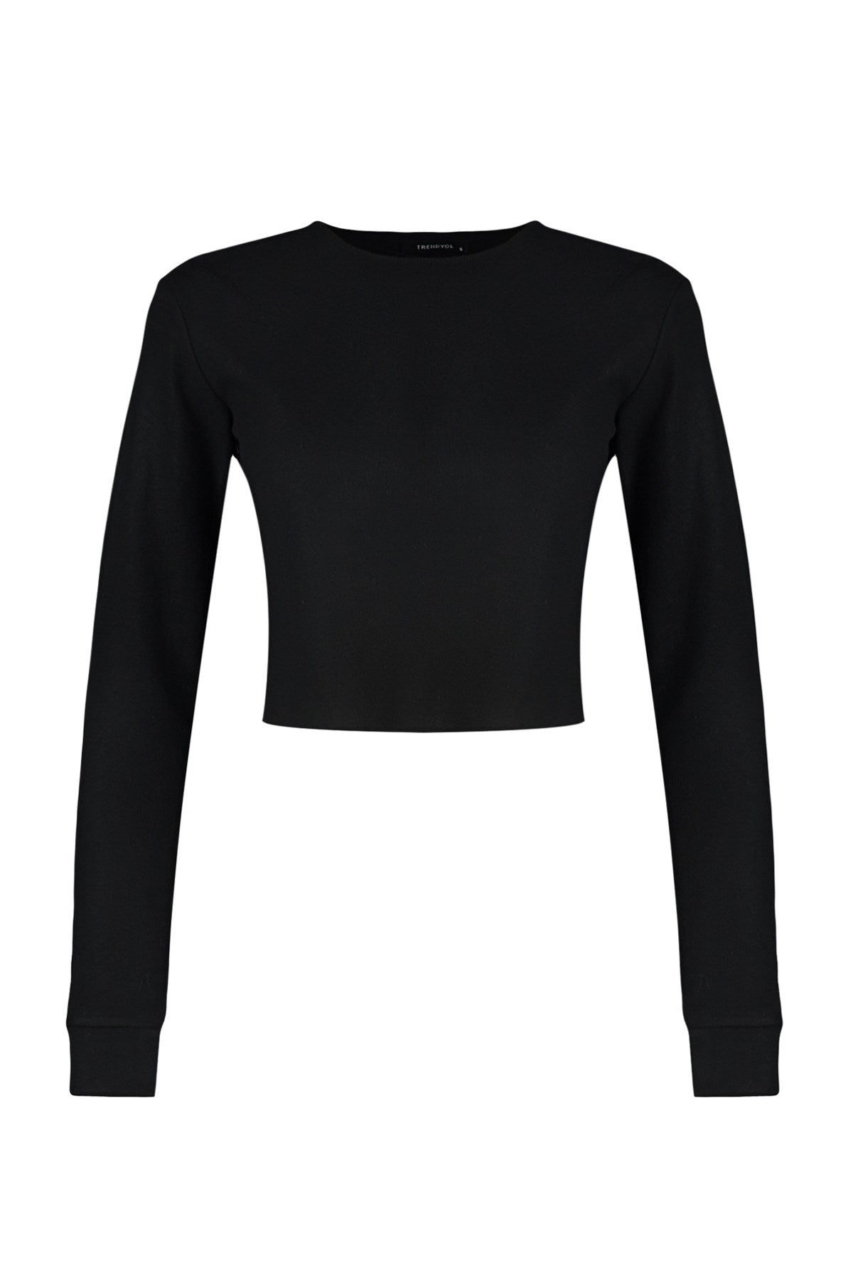 Black Low Shoulder Crew Neck Crop Thessaloniki/knitwear Look Knitted Blouse Twoaw24bz00168