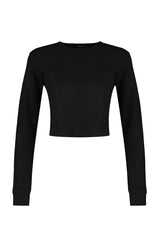 Black Low Shoulder Crew Neck Crop Thessaloniki/knitwear Look Knitted Blouse Twoaw24bz00168