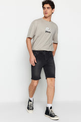 Black Men's Skinny Fit Denim Denim Shorts & Bermuda Tmnss23sr00051