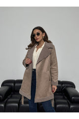 Suede Coat With Mink Fur 20097