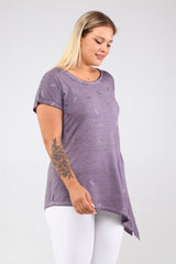 Dragonfly Printed Side Tie Oil-wash Tunic-light Purple Sea-ts2139