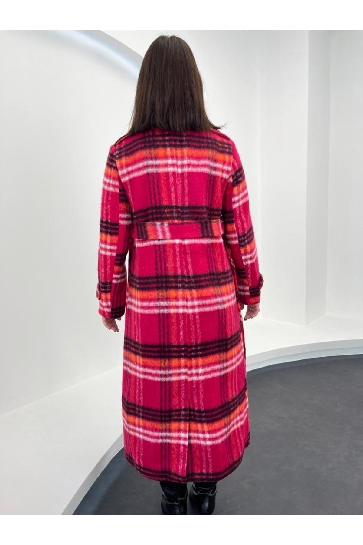 Premium Coat With Fuchsia Plaid Ey-1090