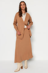 Camel Cardigan-skirt Knitwear Set Tctaw24us00005