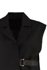 Black Waist Half Belt Closure Woven Vest Tctaw23yl00006